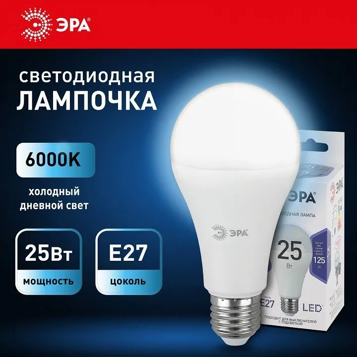 Лампа светодиодная Эра Стандарт E27 25Вт 6000K LED A65-25W-860-E27