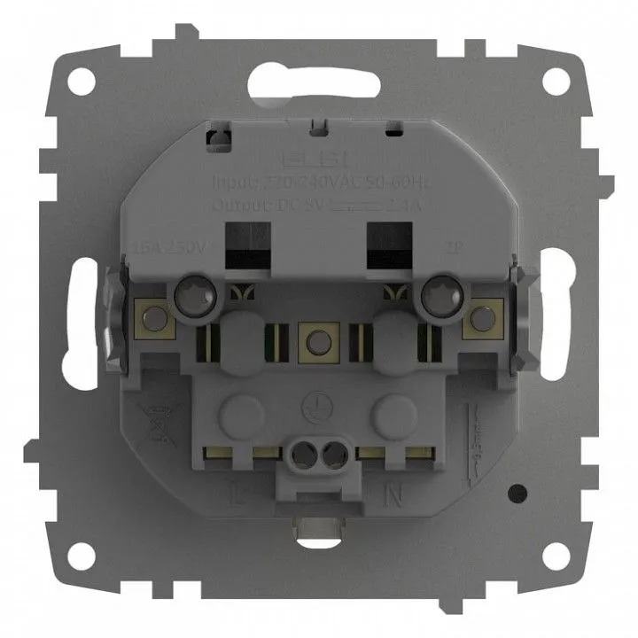 Розетка с заземлением и со шторкой и 2хUSB type A, без рамки Elbi Eleсtriс Zena Vega 609-015600-317