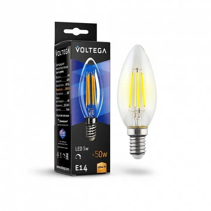 Лампа светодиодная Voltega свеча диммируемая (Candle dim) 5Вт E14 5Вт 2800K 8460