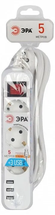 Удлинитель с выключателем Эра  U-3es-5m-USB