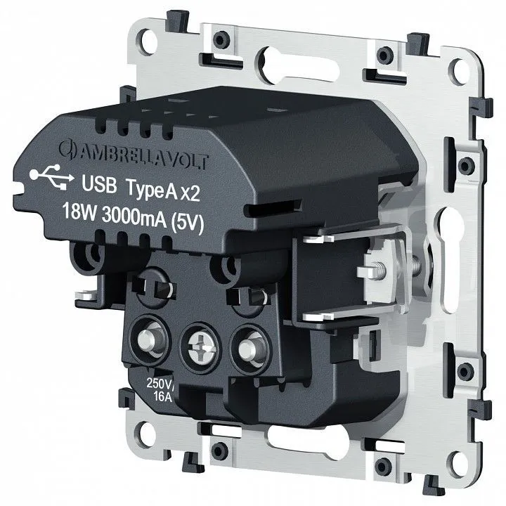 Механизм розетки с заземлением и 2хUSB type C Ambrella Volt QUANT VM165