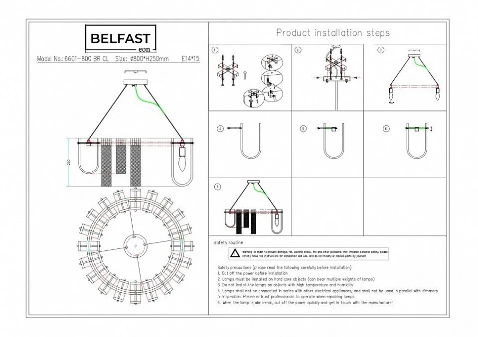 Подвесная люстра Belfast Severn 6601-800 BR CL
