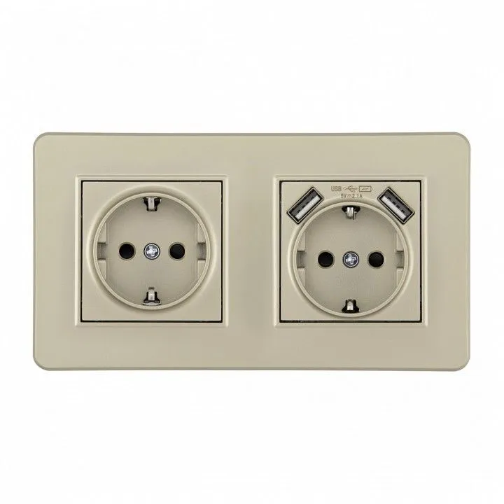 Розетка с заземлением и со шторкой и 2хUSB Arte Milano SET16-2 SET16-2-47-1-40-1 shampan