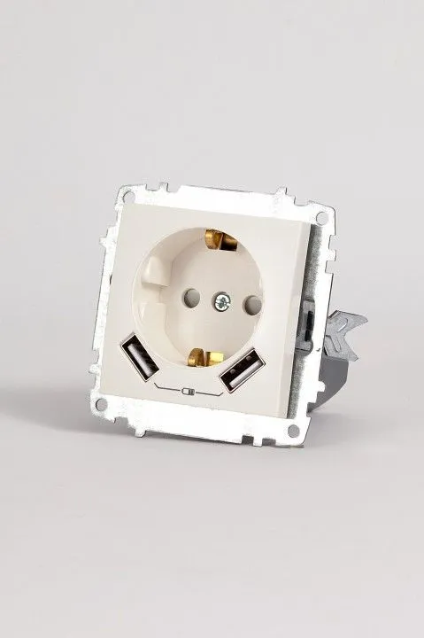 Розетка с заземлением и со шторкой и 2хUSB type A, без рамки Elbi Eleсtriс Zena Vega 609-010200-317
