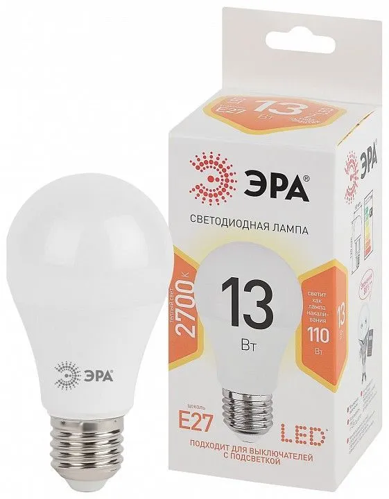 Лампа светодиодная Эра  E27 13Вт 2700K LED A60-13W-827-E27