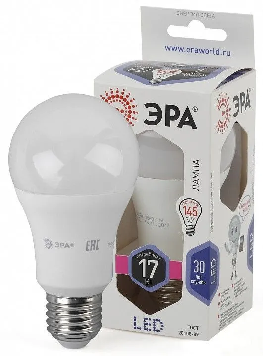 Лампа светодиодная Эра Стандарт E27 17Вт 6000K LED A60-17W-860-E27