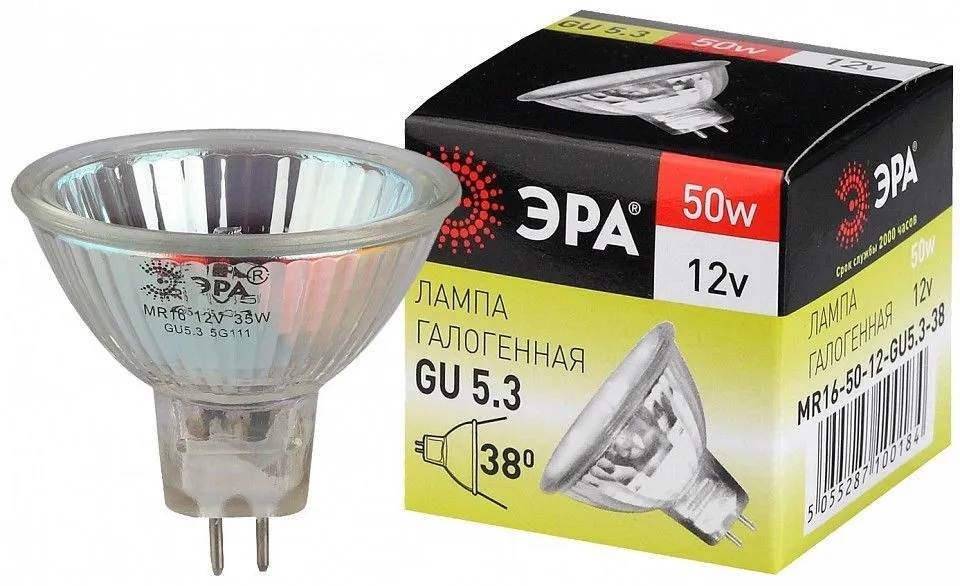 Лампа галогеновая Эра  GU5.3 50Вт 3000K GU5.3-MR16-50W-12V-CL