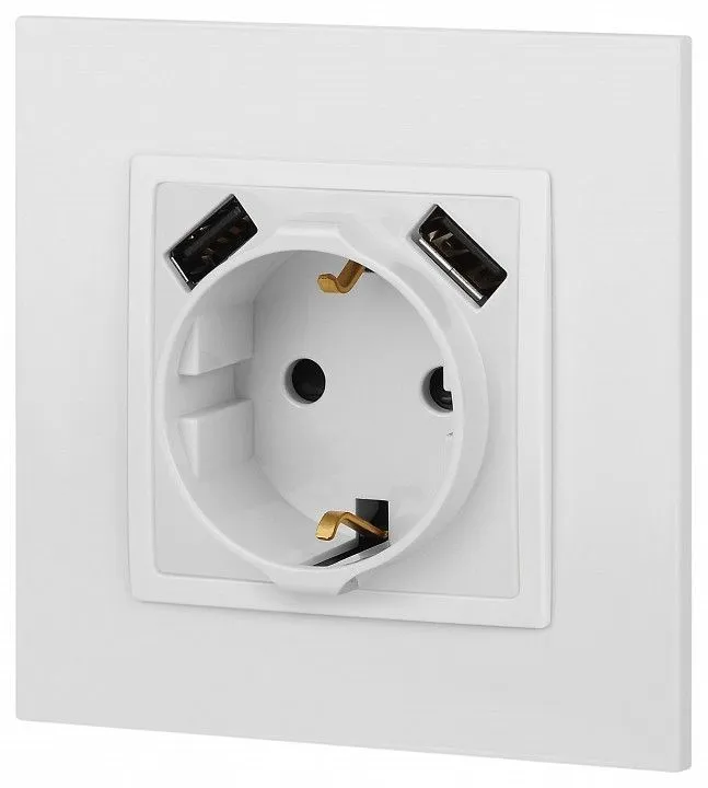 Розетка с заземлением и со шторкой и 2хUSB, без рамки Эра Эра Elegance 14-4109-01