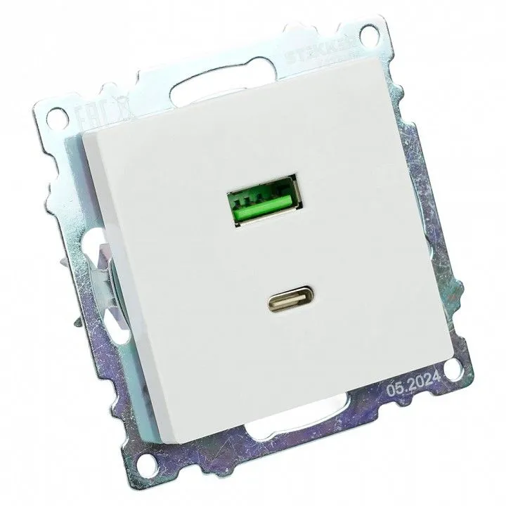 Розетка 2хUSB type A и C без рамки Stekker Катрин 50051