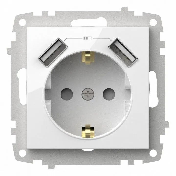 Розетка с заземлением и со шторкой и 2хUSB type A, без рамки Elbi Eleсtriс Zena Vega 609-015600-317