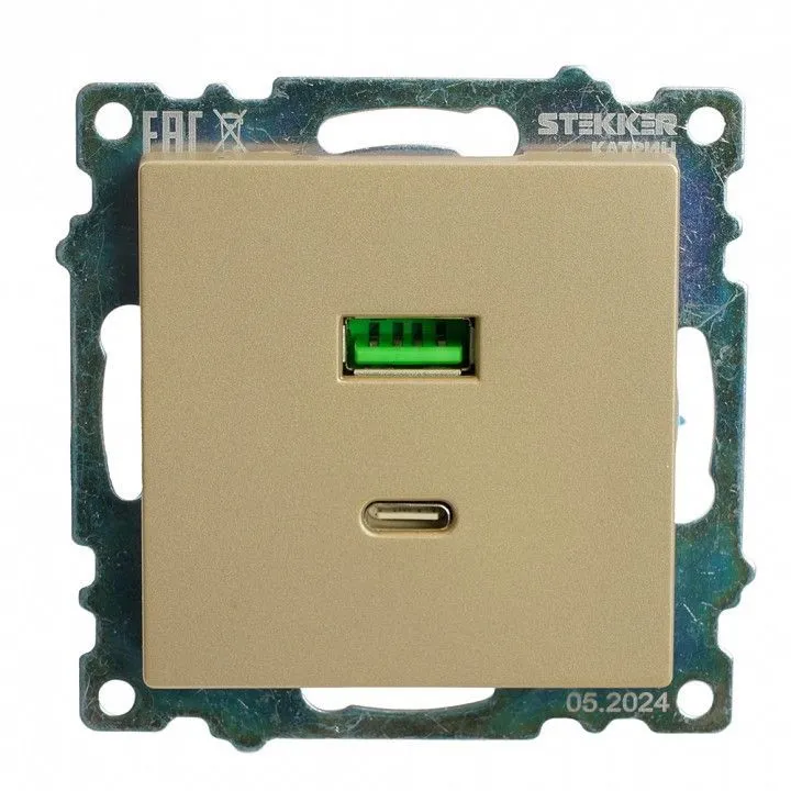 Розетка 2хUSB type A и C без рамки Stekker Катрин 50053