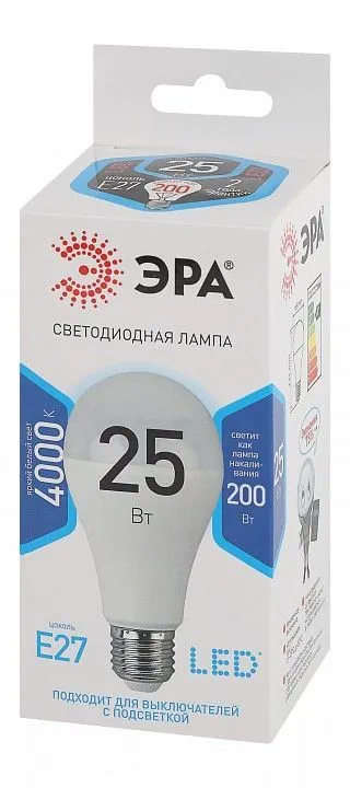 Лампа светодиодная Эра Стандарт E27 25Вт 4000K LED A65-25W-840-E27