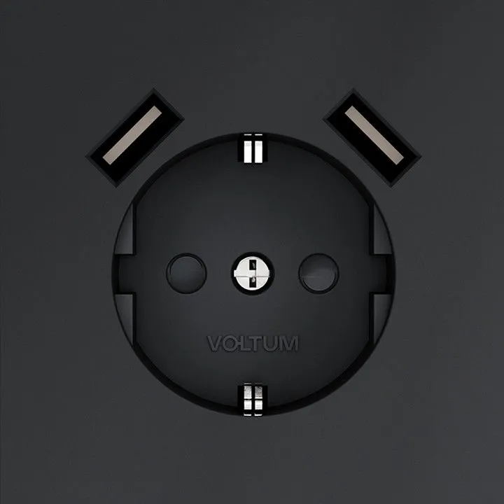 Розетка с заземлением и со шторкой и 2хUSB type A, без рамки Voltum S70 VLS040407