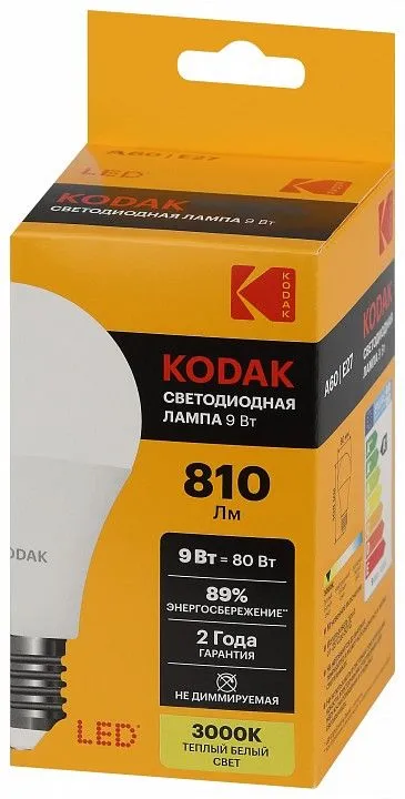Лампа светодиодная Kodak  E27 9Вт 3000K LED KODAK A60-9W-830-E27 K