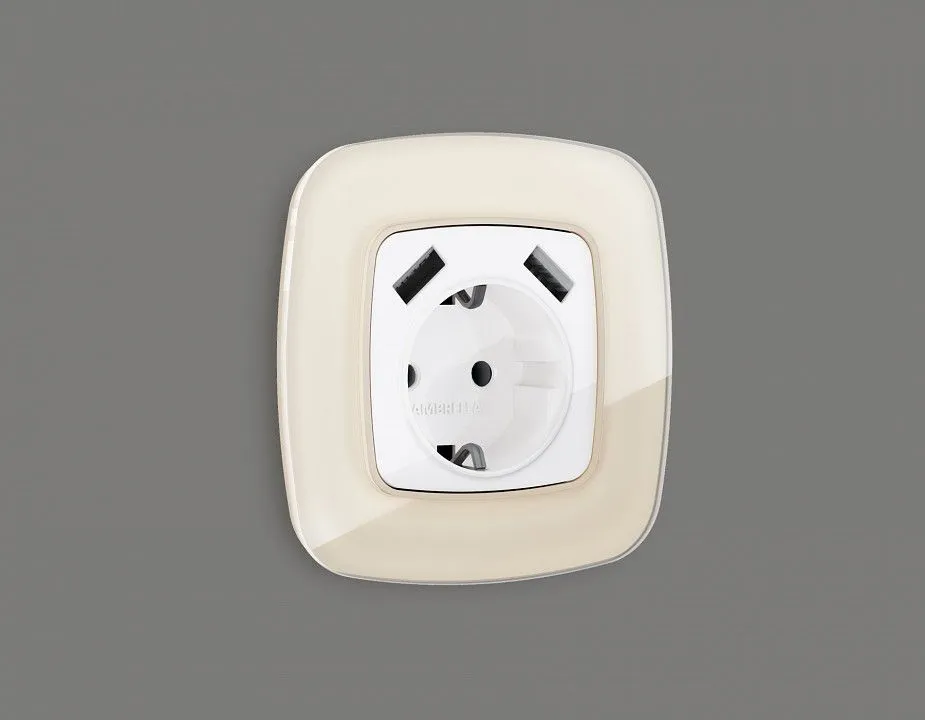 Накладка для розетки с заземлением и со шторками и 2хUSB type A Ambrella Volt OMEGA OP1090