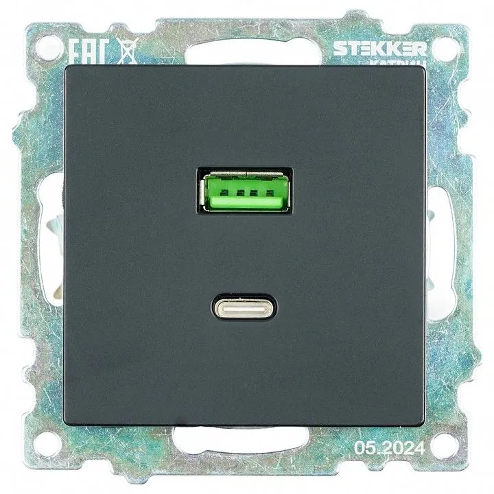 Розетка 2хUSB type A и C без рамки Stekker Катрин 50055