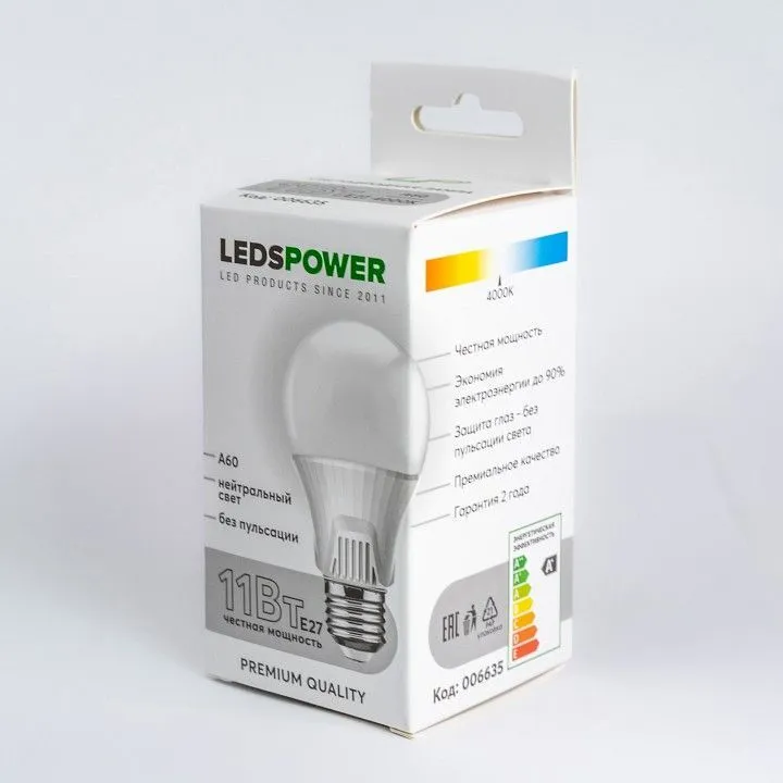 Лампа светодиодная LEDS POWER A60 E27 11Вт 4000K 006635