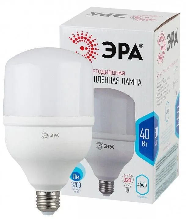 Лампа светодиодная Эра Стандарт E27 40Вт 4000K LED POWER T120-40W-4000-E27