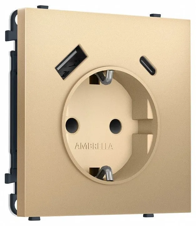 Розетка с заземлением и со шторкой и 2хUSB type A и C, без рамки Ambrella Volt MS MS890010