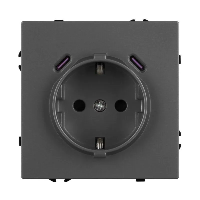 Механизм розетки с заземлением и со шторками и 2хUSB type C Arlight NOBE 061816