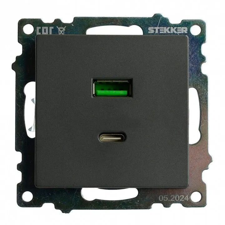 Розетка 2хUSB type A и C без рамки Stekker Катрин 50052