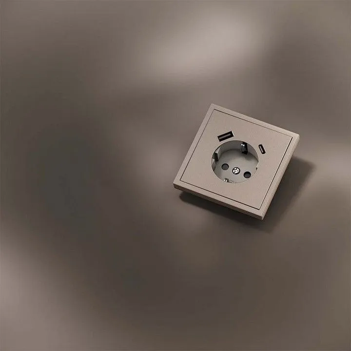 Накладка для розетки с заземлением и со шторками и 2хUSB type A и C Voltum S70 METAL VLSM001010