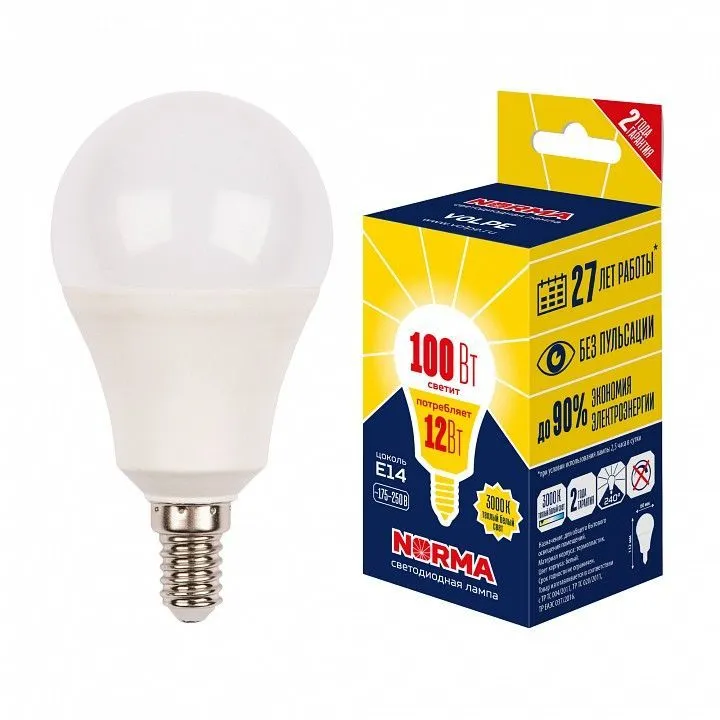 Лампа светодиодная Volpe LED-G60 E14 12Вт 3000K UL-00010992