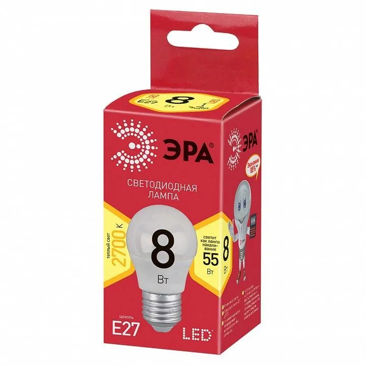 Лампа светодиодная Эра  E27 8Вт 2700K LED P45-8W-827-E27 R
