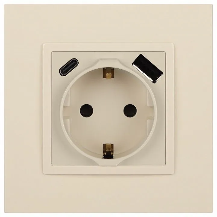 Розетка с заземлением и со шторкой и 2хUSB, без рамки Эра Эра Elegance 14-4108-02