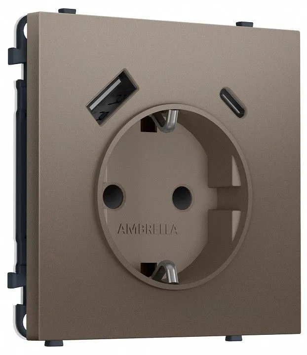 Розетка с заземлением и со шторкой и 2хUSB type A и C, без рамки Ambrella Volt MS MS640010