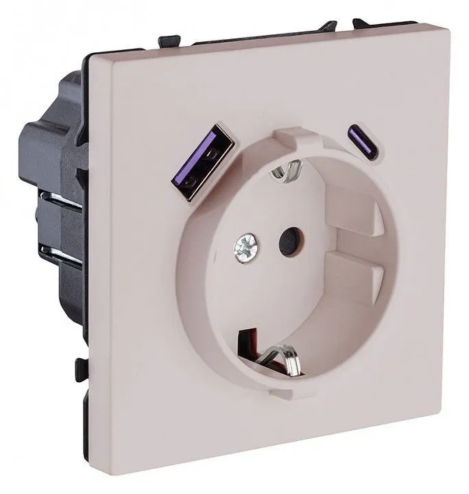 Розетка с заземлением и со шторкой и 2хUSB type A и C, без рамки Kollinger Eclipse EC-016CM