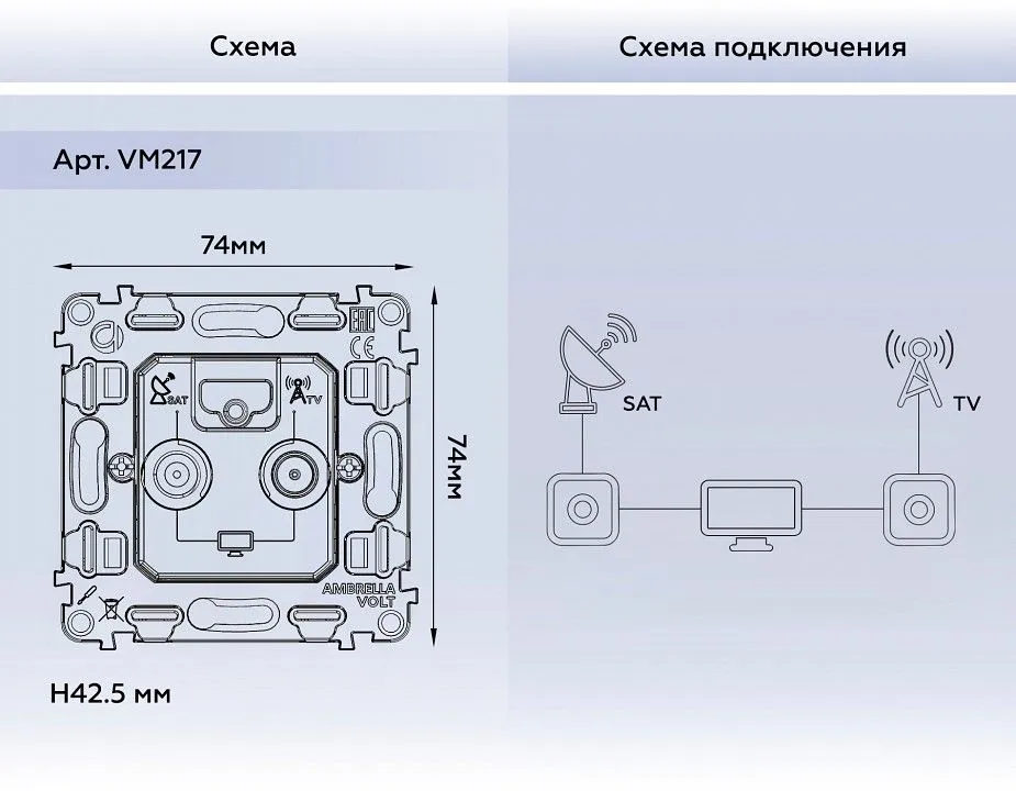 Механизм ТВ-розетки и SAT-розетки оконечные Ambrella Volt QUANT VM217