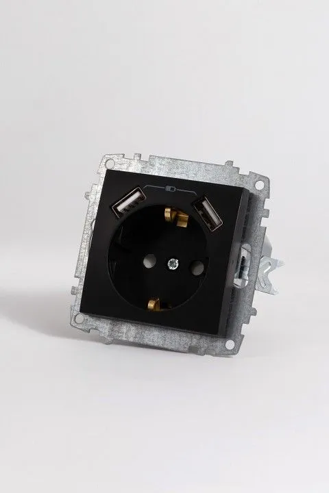 Розетка с заземлением и со шторкой и 2хUSB type A, без рамки Elbi Eleсtriс Zena Vega 609-014800-317