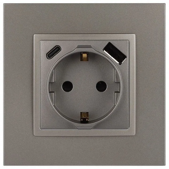 Розетка с заземлением и со шторкой и 2хUSB, без рамки Эра Эра Elegance 14-4108-16