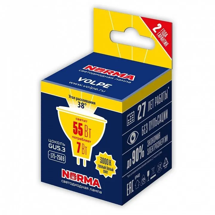 Лампа светодиодная Volpe LED-JCDR GU5.3 7Вт 3000K UL-00011187