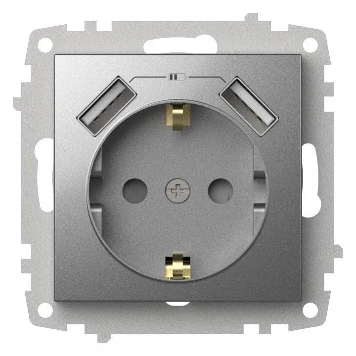 Розетка с заземлением и со шторкой и 2хUSB type A, без рамки Elbi Eleсtriс Zena Vega 609-011000-317