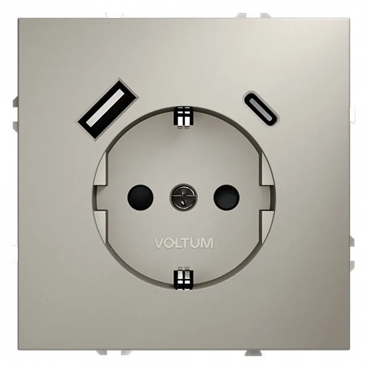 Розетка с заземлением и со шторкой и 2хUSB type A и C, без рамки Voltum S70 VLS040503