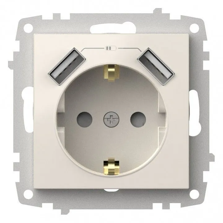 Розетка с заземлением и со шторкой и 2хUSB type A, без рамки Elbi Eleсtriс Zena Vega 609-010200-317