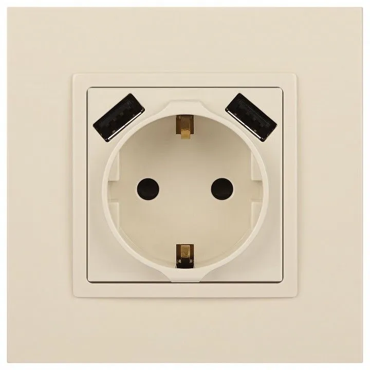 Розетка с заземлением и со шторкой и 2хUSB, без рамки Эра Эра Elegance 14-4109-02