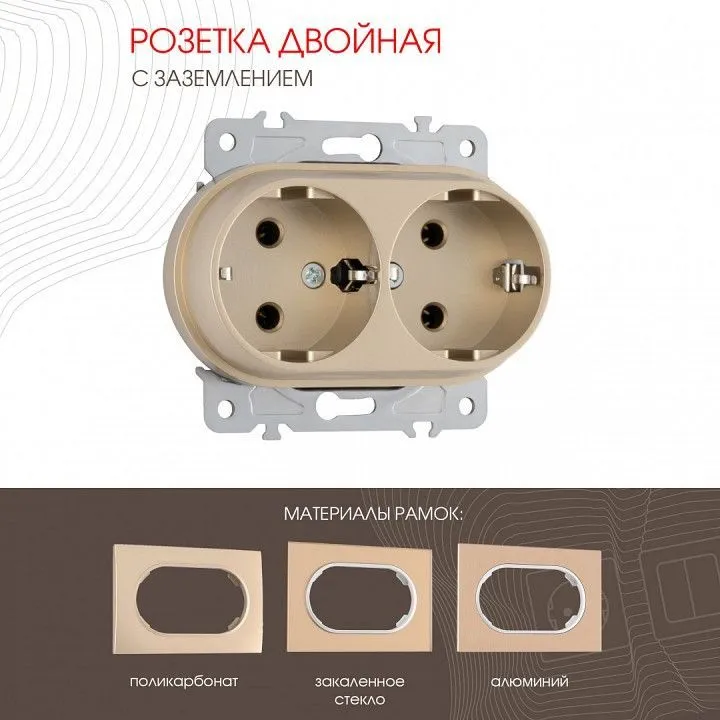 Розетка двойная с заземлением, без рамки Arte Milano am-202 202.40-2.shampan