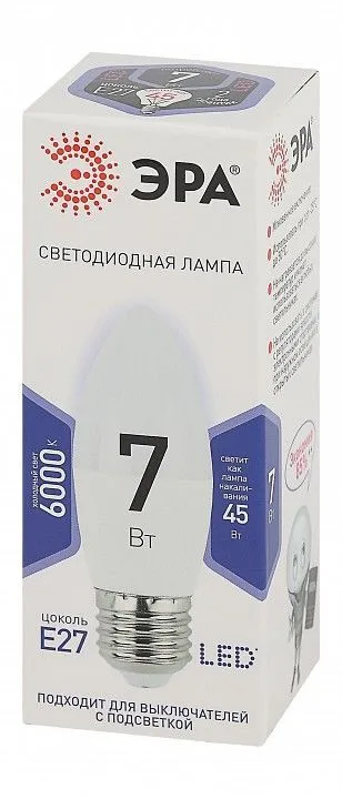 Лампа светодиодная Эра Стандарт E27 7Вт 6000K LED B35-7W-860-E27