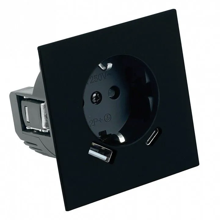 Розетка с заземлением и со шторкой и 2хUSB type A и C, без рамки Stekker Мия 50452