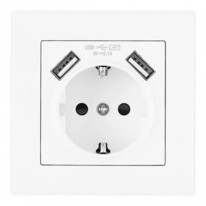 Розетка с заземлением и со шторкой и 2хUSB Arte Milano SET06-1 SET06-1-47-1 white