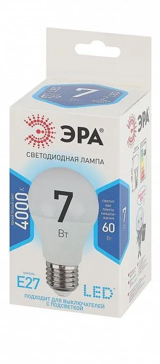 Лампа светодиодная Эра Стандарт E27 7Вт 4000K LED A60-7W-840-E27