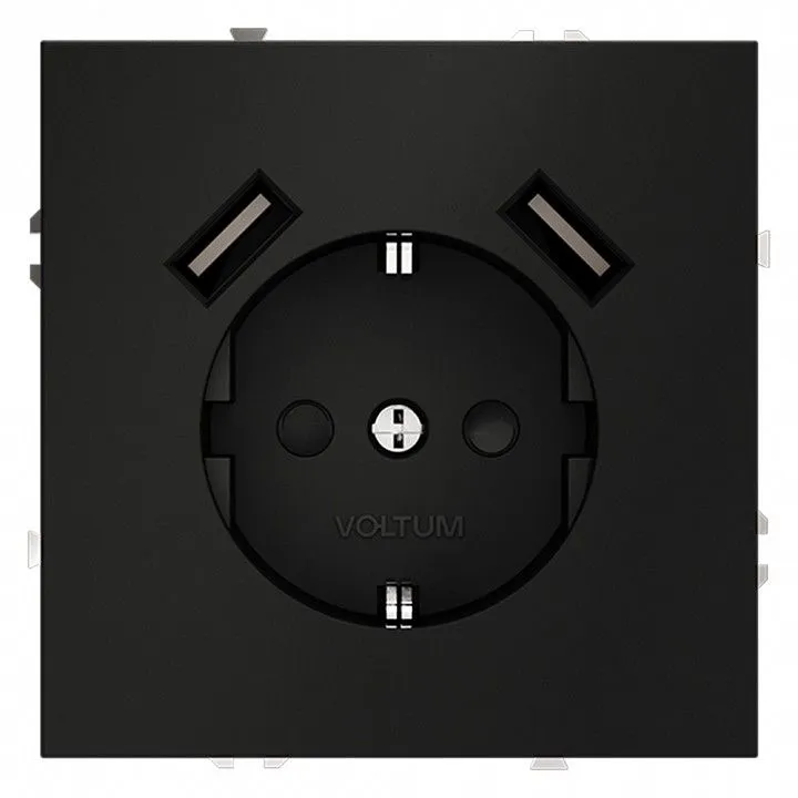 Розетка с заземлением и со шторкой и 2хUSB type A, без рамки Voltum S70 VLS040408