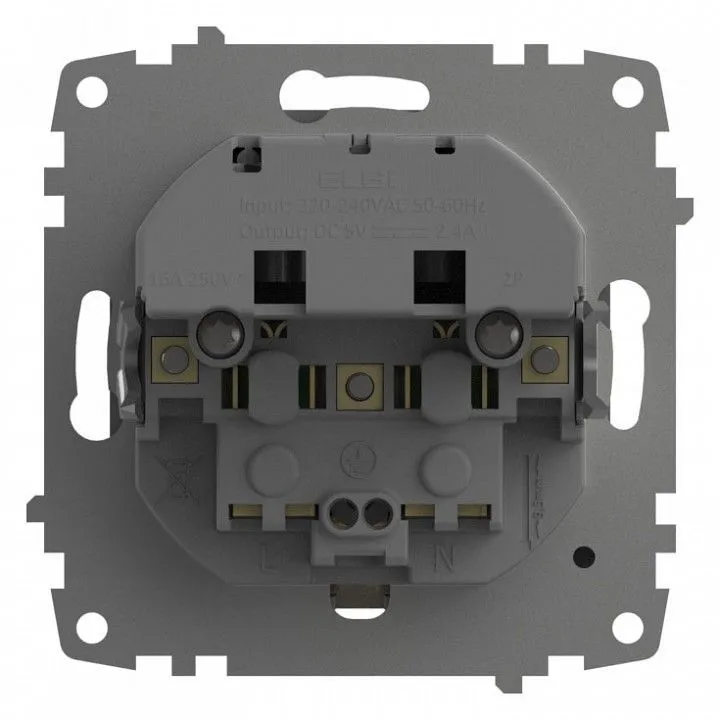 Розетка с заземлением и со шторкой и 2хUSB type A, без рамки Elbi Eleсtriс Zena Vega 609-011000-317