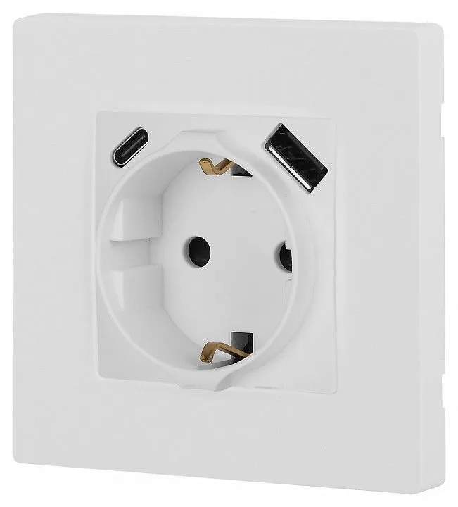 Розетка с заземлением и со шторкой и 2хUSB, без рамки Эра Эра 12 12-4108-01М
