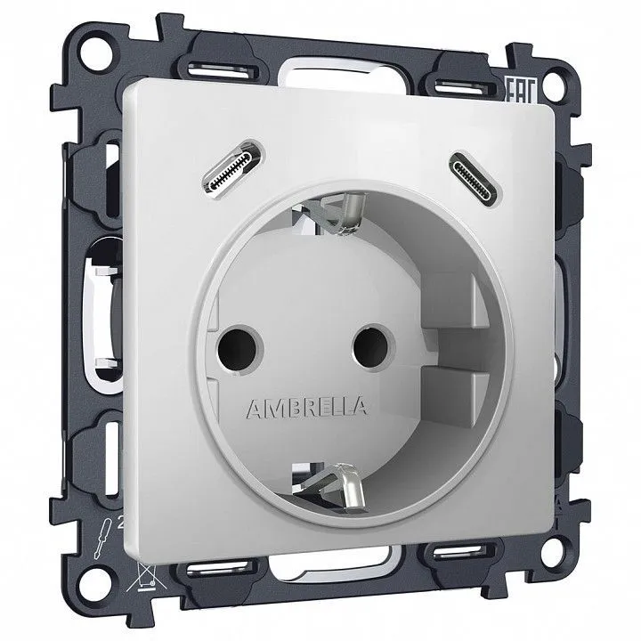 Розетка с заземлением и 2хUSB type C, без рамки Ambrella Volt ALFA MA410510