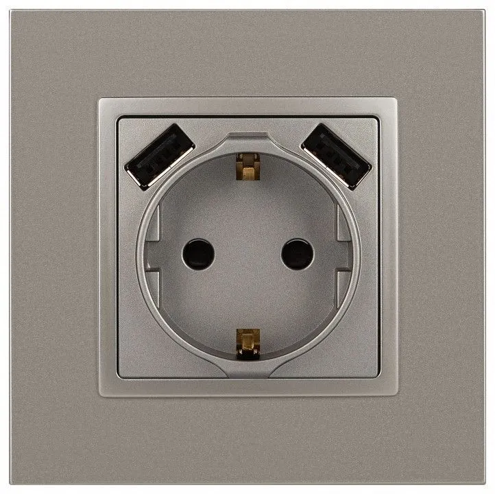 Розетка с заземлением и со шторкой и 2хUSB, без рамки Эра Эра Elegance 14-4109-16