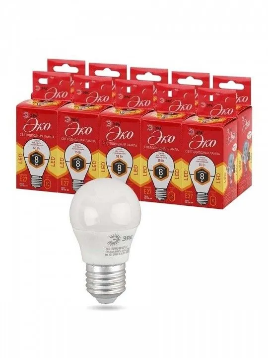 Лампа светодиодная Эра  E27 8Вт 2700K ECO LED P45-8W-827-E27 R
